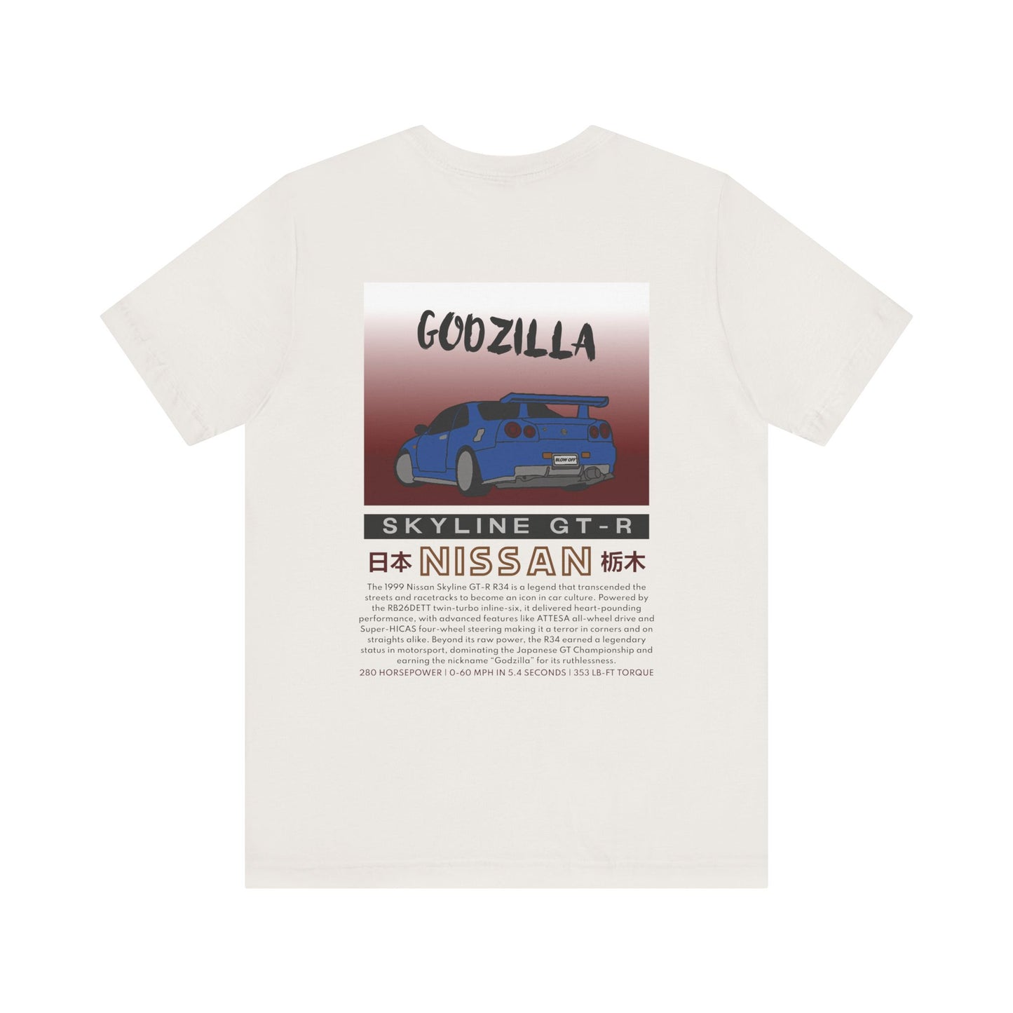 Godzilla Skyline GT-R R34 - Vintage White Crew Neck Cotton T-Shirt