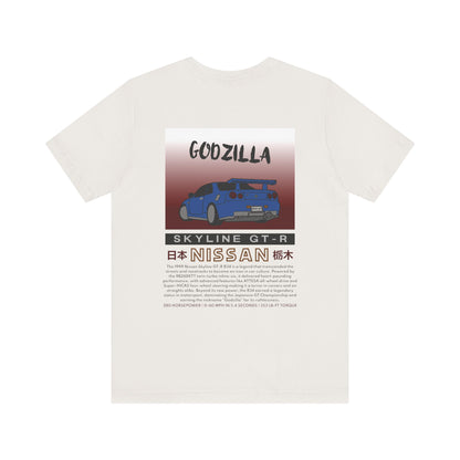 Godzilla Skyline GT-R R34 - Vintage White Crew Neck Cotton T-Shirt