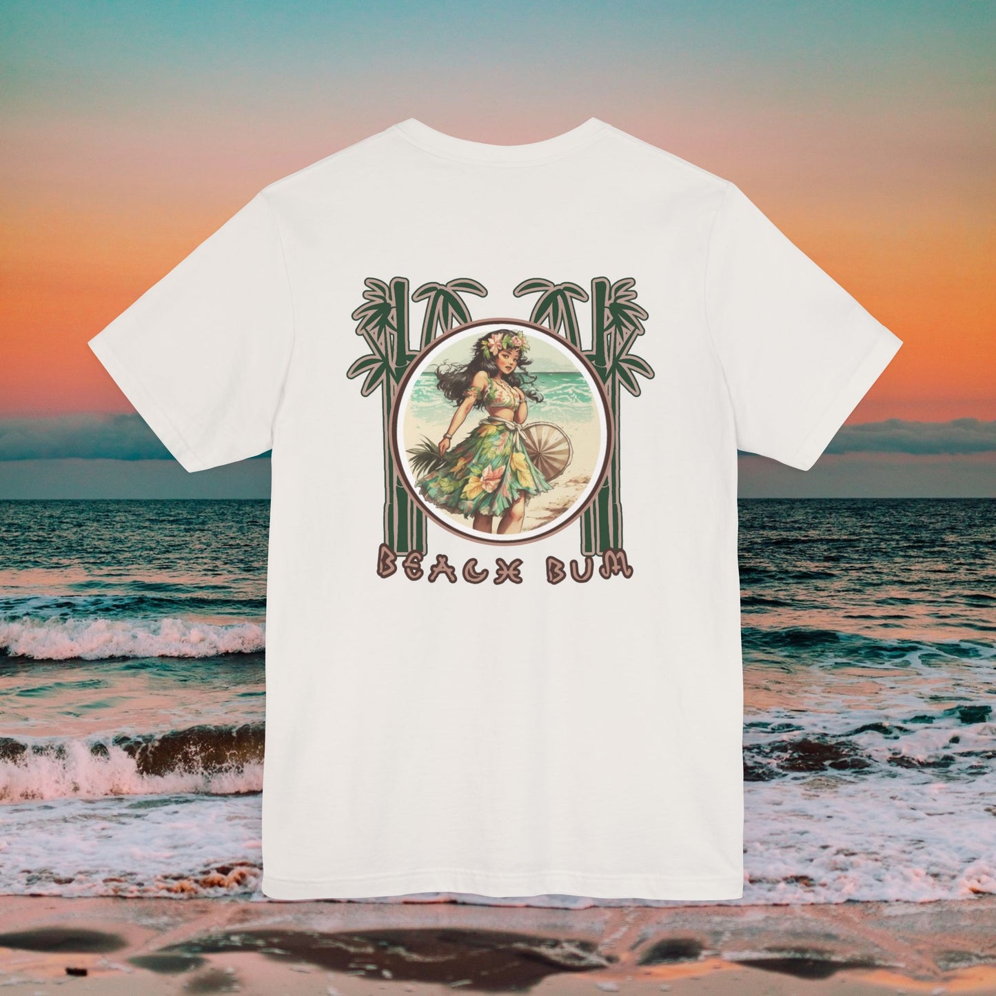 Beach Bum Hula Girl T-Shirt - Eco-Friendly Ocean Vibes Surf Style Tee