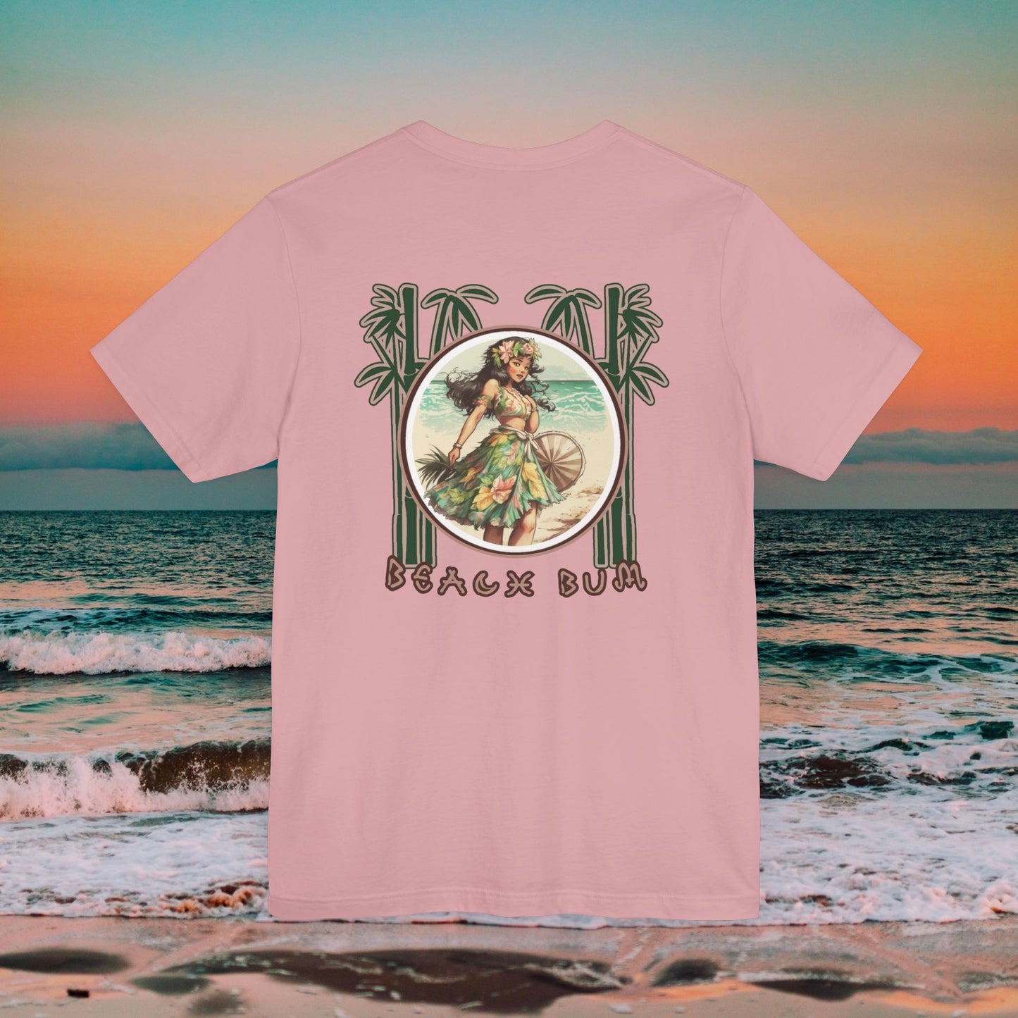 Beach Bum Hula Girl T-Shirt - Eco-Friendly Ocean Vibes Surf Style Tee