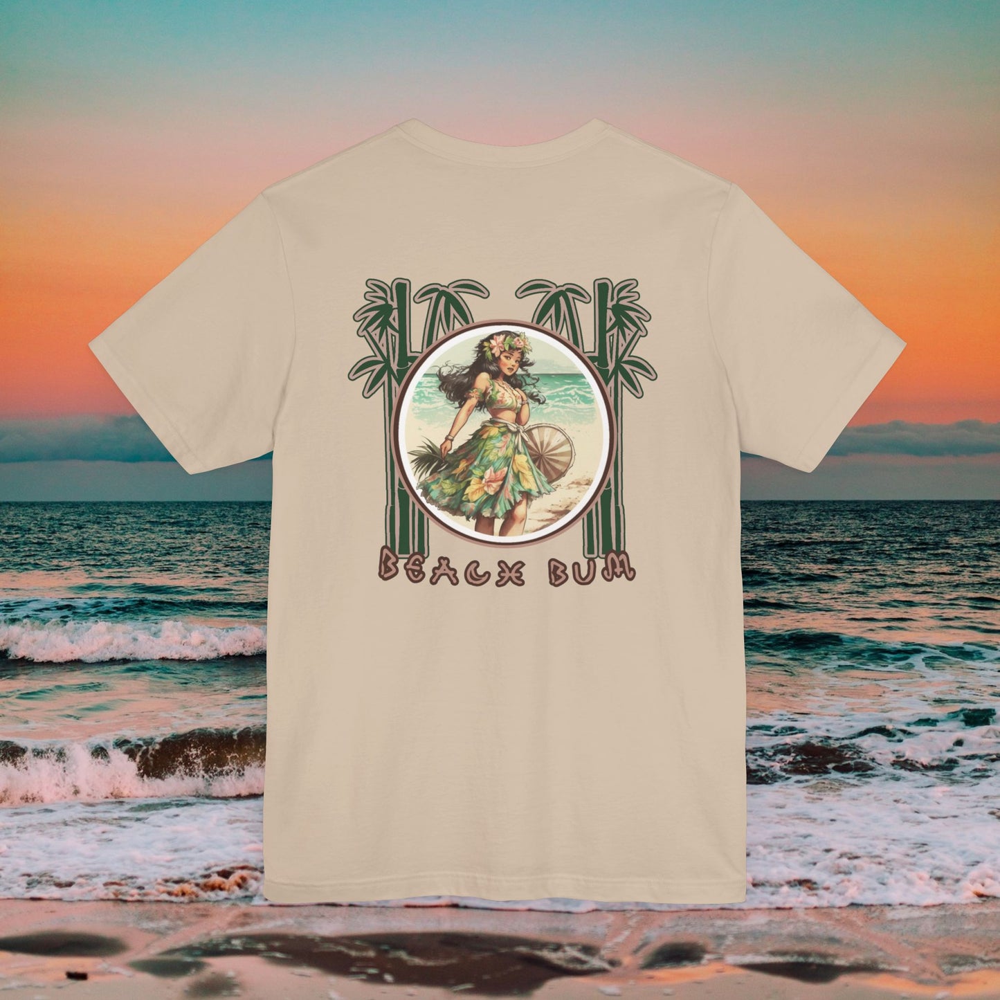 Beach Bum Hula Girl T-Shirt - Eco-Friendly Ocean Vibes Surf Style Tee