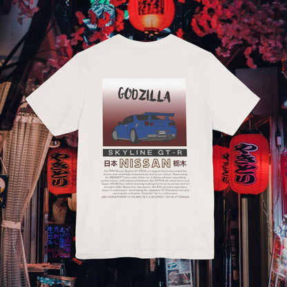 Godzilla Skyline GT-R R34 - Vintage White Crew Neck Cotton T-Shirt