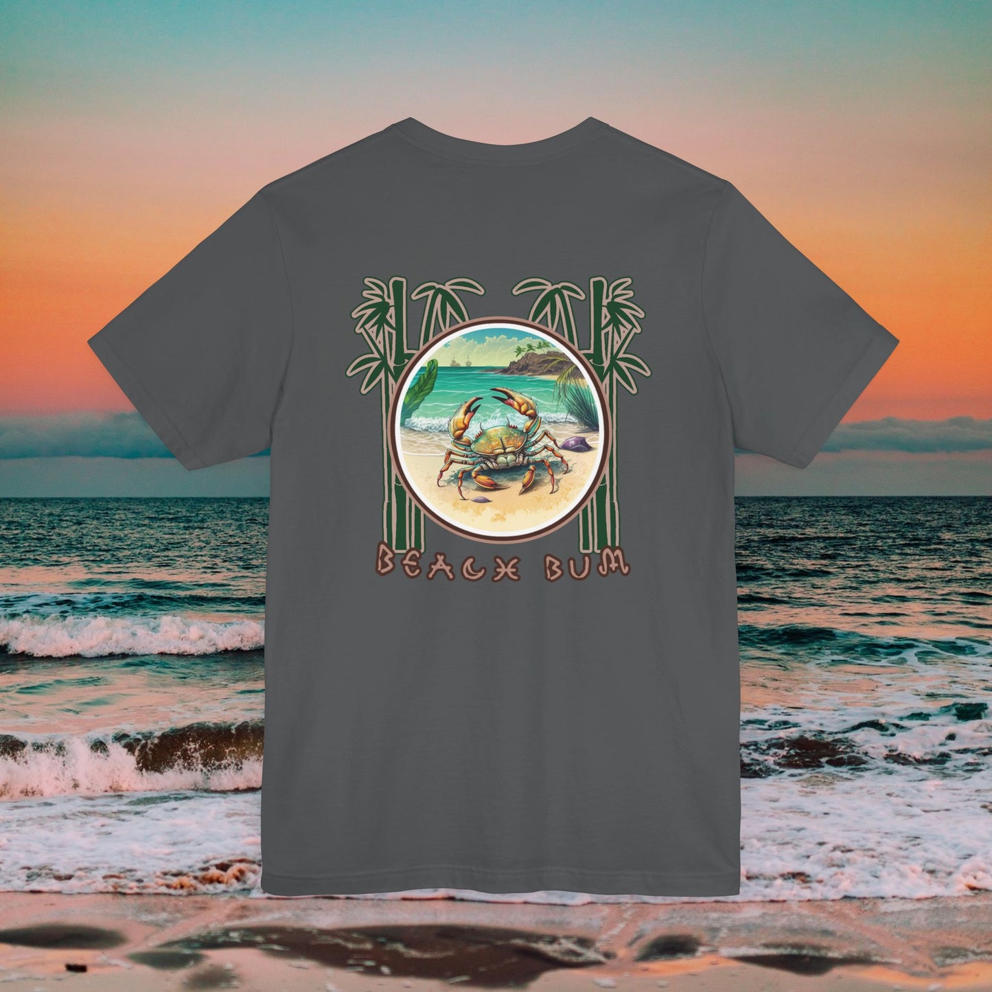 Beach Bum Crab T-Shirt - Eco-Friendly Ocean Vibes Surf Style Tee