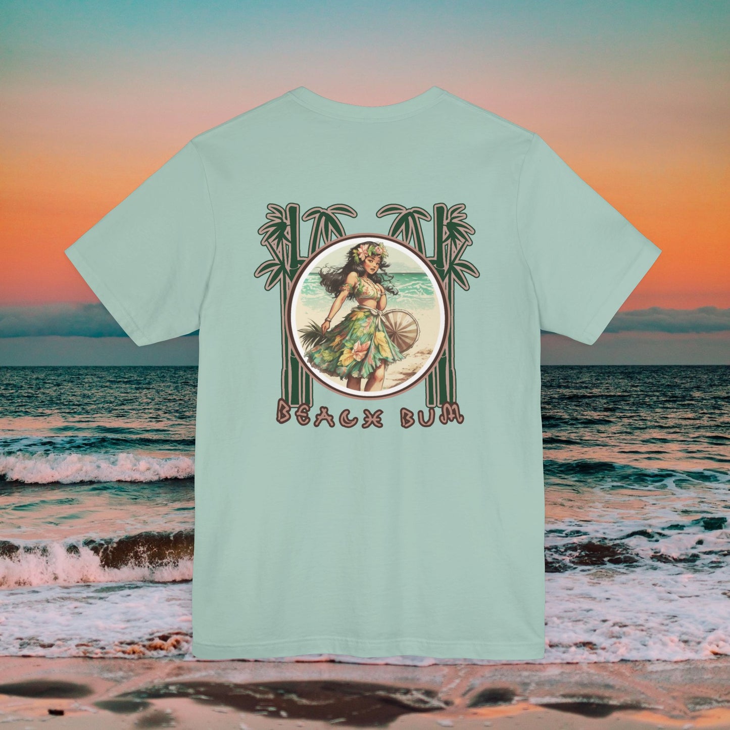 Beach Bum Hula Girl T-Shirt - Eco-Friendly Ocean Vibes Surf Style Tee