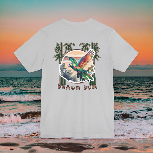 Beach Bum Parrot T-Shirt - Eco-Friendly Ocean Vibes Surf Style Tee